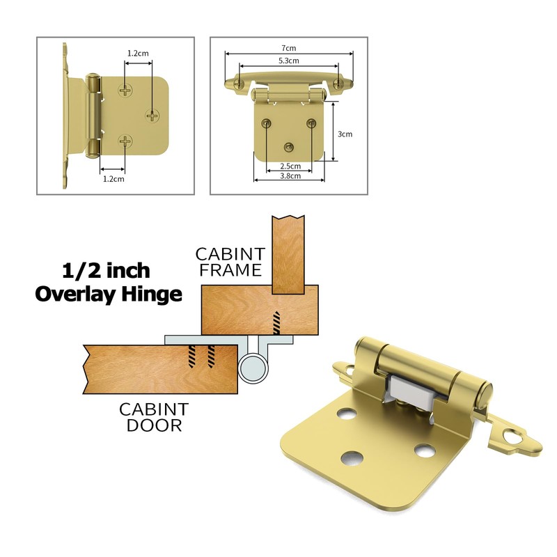 Chibery 10 Pack 1/2" Overlay Cabinet Hinges, Semi-Concealed Hinge, Cabinet