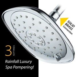 AquaDance Pressure 3-Function Giant 7.3-Inch Designer Rain Shower Head w/High Pulsating Massage & Whisper-Quiet(TM) Technology More Power-Less Noise/Brass Metal Connection Nut, Anti-Clog Jets, Chrome