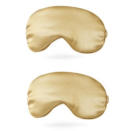 PATIKIL Silk Sleep Mask, 2 Pack Soft Satin Eye Protective Mask Blackout Eye Cover with Elastic Straps for Side Sleeping Women Men Travel, Gold