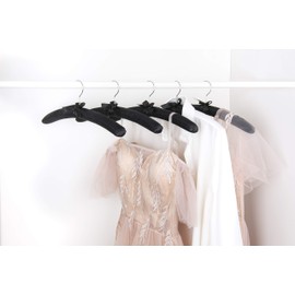 Amber Home 5 Pack 17 Inch Large Black Satin Padded Hangers for Women Clothing, Anti Slip Cushioned for Sweaters, Silk Fancy Dress for Wedding, Delicate Cashmere (Black)