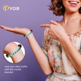 PYOR Turquoise Lava Beads Bracelets Reiki Healing Natural Gemstones Crystals Bead Jewelry Positive Chakra Crystal Wealth Stone Prosperity Good Luck Charm Bracelets Gem Energy Generator Gifts Spiritual