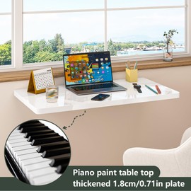 Clikuutory Wall Mounted High Gloss Folding Table, Wall Desk Fold Down for Small Spaces, Folding Workbench for Laundry Room, Home Office, Kitchen, Bedroom, Home Bar, White (31.5"×15.7")