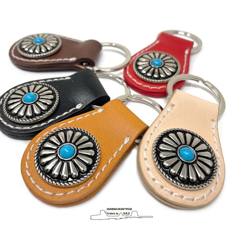 H.N.Z rclk-001 Men's Key Chain, Cowhide Leather, Concho, Native Key