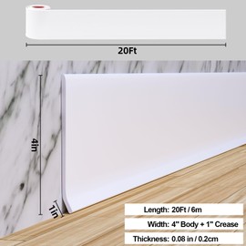 Duzzy Flexible Baseboard Molding Trim, 4 Inch(W) x 20 Feet(L) Peel and Stick Rubber Wall Trim Molding, Self-Adhesive Vinyl Wall Base Cove Base