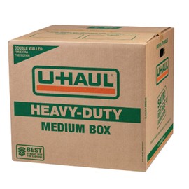 11-Piece U-Haul Medium Heavy-Duty Double Wall Moving & Shipping Boxes - Pack of 10 Boxes with Handles - 18-1/8” x 18” x 16” (L x W x H) - Bonus Roll of Tape Included