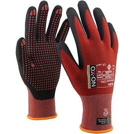 OX-ON Flexible Advanced 1906 Red Work Gloves, Extremely Durable Safety Gloves, Secure & Precise Grip, Protective & Comfortable Nitrile Gloves, Dotted Palm For Extra Grip, Sanitised -6pairs,Size 7/S
