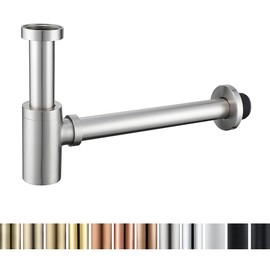 RANDOM Brass Contemporary Round Bottle P Trap 1 1/4,Basin Sink Waste Drain P Trap Kit (Brushed Nickel)