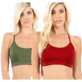 Women Seamless Round Neck Daily Padded Sports Bra Top with Adjustable Cross Back Straps (White/Ivory, Regular)