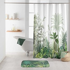douceur d'Intérieur Soft Vagabonde Shower Curtain with Hooks, Multi-Colour, 180 x 200 cm