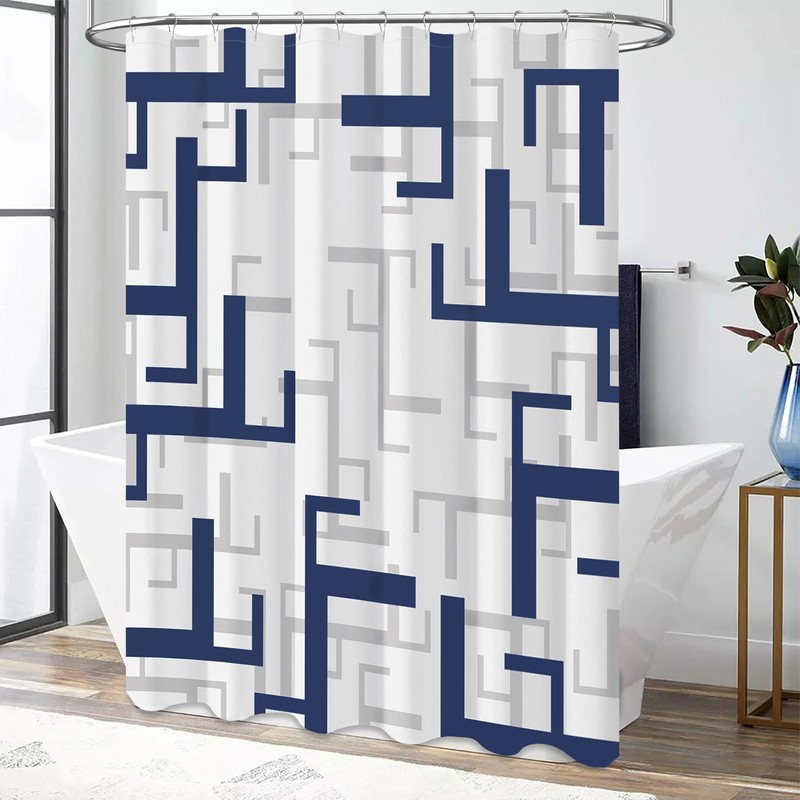 BTTN Navy Blue Shower Curtain - Geometric Fabric Shower Curtain