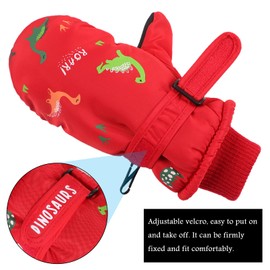 XIAOHAWANG Kids Ski Gloves Baby Boys Winter Dinosaur Glove Toddler Girls Waterproof Mittens 2-8 Years (M, Red Dinosaur)