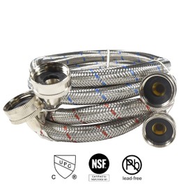 HQRP Premium Stainless Steel Washing Machine Hoses, 90 Degree Elbow, 4-FT Burst Proof, Red and Blue Striped 4-Foot (2-Pack)