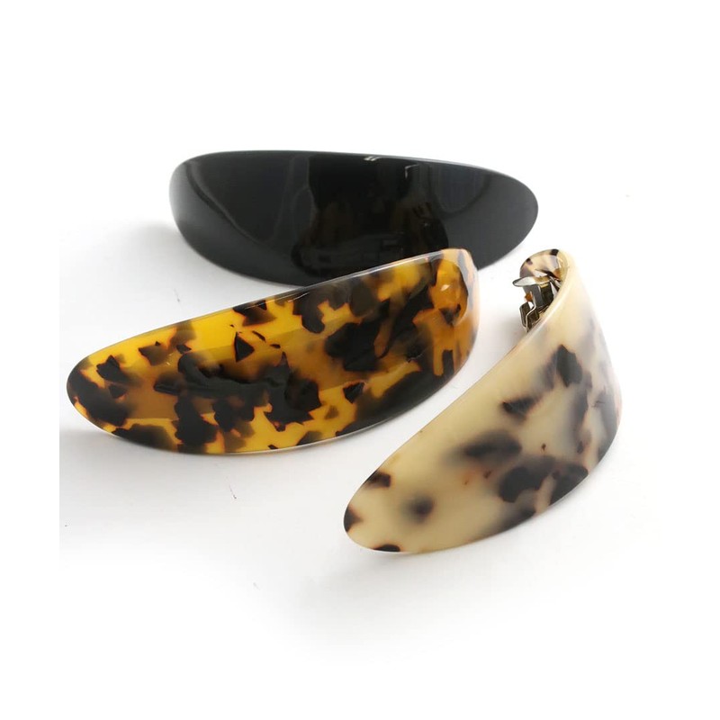 VINGTAINE H7573-BE- Tortoise Shell Style Barrette, Wide Oval Hair Clip,