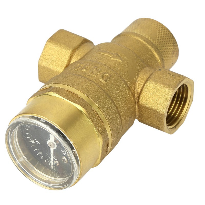 1/2" Brass Water Pressure Reducing Valve Relief Valve With Guage