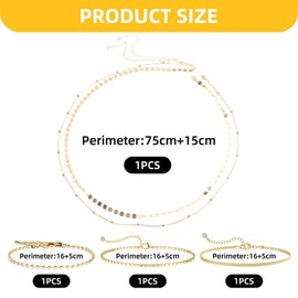 FFDHWU 2 Sparkling Sequin Waist Chains, 3 Bracelets, Layered Abdominal Waist Chain, Sexy Body Chain, Adjustable Body Chain, Trendy And Versatile Waist Chain