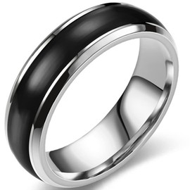 6mm Stainless Steel Black Enamel Filled Stackable Classic Plain Wedding Band Ring (Silver Black, 8)