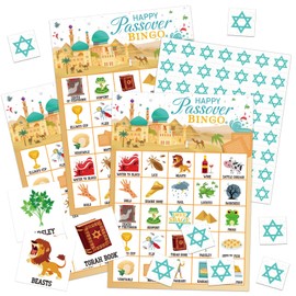 Liliful 35 Pcs Passover Bingo Games 24 Players Pesach Bingo Cards Jewish Seder Matzo Party Games for Kids Adults Family Classroom Activities Religious Birthday Party Favors Supplies (Teal,Plague)