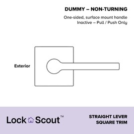 Lock Scout Straight Lever with Square Trim Dummy Door Handle, Matte Black Finish, 4 Pack