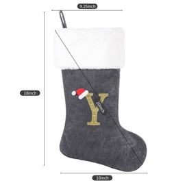 SIRIPHUM Monogram Christmas Stocking Deluxe Velvet Body with Super Soft Plush Cuff Embroidered Letter(T)