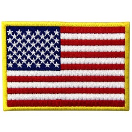 American Flag Patches Embroidered Gold Border USA United States of America Military Uniform Fastener Hook & Loop Emblem