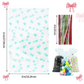 SOMIOCO Clear Gift Bags 6X11 In 100 PCS Cello Cellophane Treat Bags Party Favor Bags Clear Candy Cookie Bags Plastic Poly Goodie Bags with Twist Tie for Birthday ,Baby shower,Wedding ,party (Lake Blue Bow )