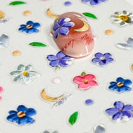 Flower Nail Art Stickers Decals 5D Self-Adhesive Spring Nail Stickers for Nail Art Colorful Summer Floral Nail Decals for Nail Art Design Decoration Accessories