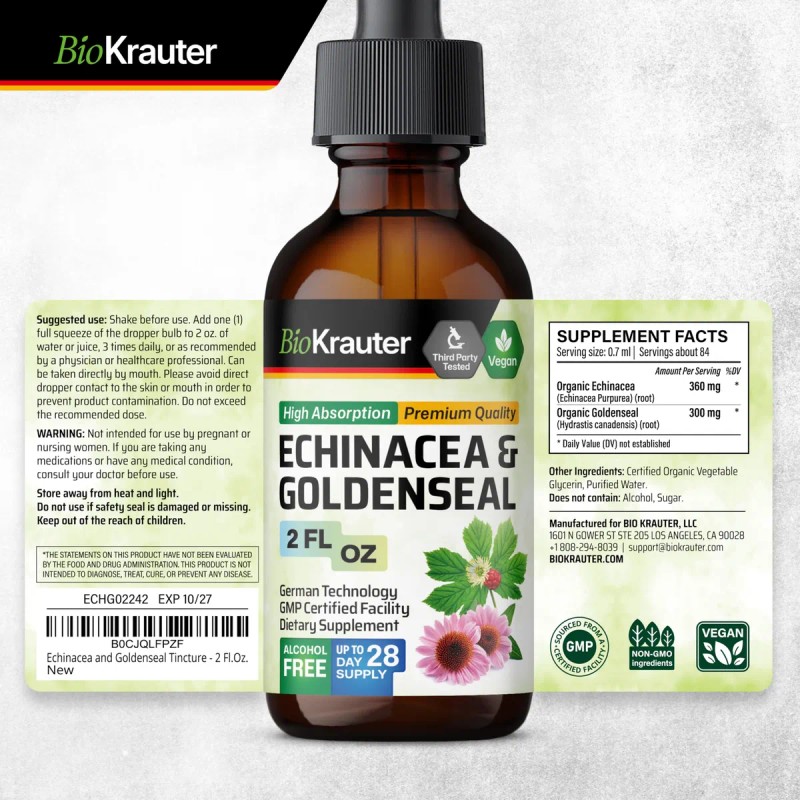 Bio Krauter Extracto Líquido De Echinacea Y Goldenseal 60 Ml