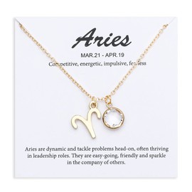 TGOLM 14k Gold Plated Aries Sign April Birthstone Clear Crystal Necklace for Women Birthday Gift