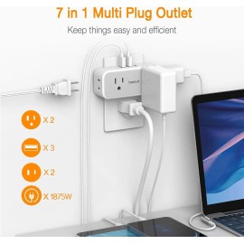 Tessan Surge Protector Outlet Extender with 4 Outlet 3 USB Wall Expander for Home Dorm