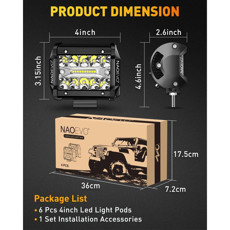 NAOEVO 4 Inch LED Pod Lights, LED Fog/Driving/Off Road Lights