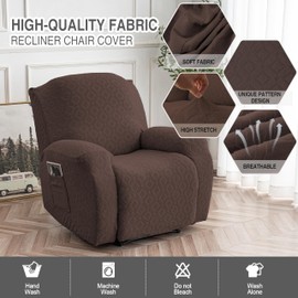 Gennia Waterproof Recliner Chair Cover,Stretch Reclining Sofa Covers with Pockets,Washable Lazy Boy Recliner Slipcovers,Leakproof Couch Protector for Kids, Pets, Dog and Cat (1 Seat, Chocolate)