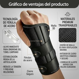 2pcs Muñequera de Aliviar,Muñequeras Ajustable con 3 Soporte,Muñequera Ortopedica para Férula de Mano,El Túnel Carpiano de Transpirable,Muñequeras Aliviar El Dolor De Muñeca para Hombre y Mujer (Negro, 2pcs,Derecha-S/M,13-20cm)