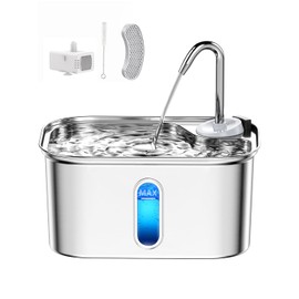 Cat Water Fountain Stainless Steel for Cats Indoor by BPA-Free SUS304, Effective 6-Layer Filter Cat Fountains for Drinking 2.5L 85oz 20dB Ultra Quiet Soft Flow Metal Pet Water Fountain