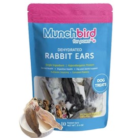 Munchbird Dehydrated Rabbit Ears for Dogs & Cats, European Furry Rabbit Ear Natural Fiber for Dogs, Rawhide Free Alternative to Pig Ears for Dogs, Pack of 10 to 15 Ears (Size Varies)