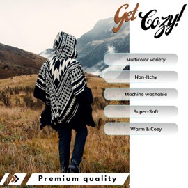 LATITUDE ZERO Alpaca Wool Handmade Poncho, Unisex Serape Coat Relaxed Style Wool Poncho, Ultra-Soft Coat (US, Alpha, One Size, Regular, Regular, Black)