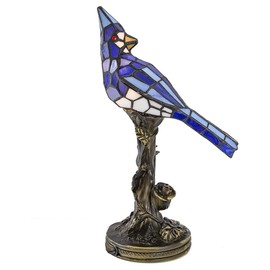 Cardinal Red Bird Table Lamp Stained Glass Night Light for Bedroom Living Room Decor Art Home Decoration