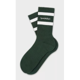 Sporty And Rich Serif Logo Socks Forest/White NEW