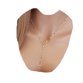 Yheakne Cross Pendant Necklace Gold Y Necklace Choker Vintage Minimalist Lariat Necklace Religion Chain Jewellery for Women and Girls (without Crystal), Metal