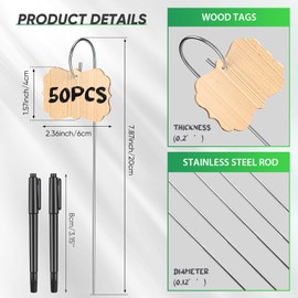 CroBlissful 50Pcs Wooden Plant Labels Plant Tags Garden Signs Markers with Stainless Steel Stake and Pen Decorative Wood Garden Labels Plant Sign Tags for Flowers Vegetables Herbs Potted Plants Seed