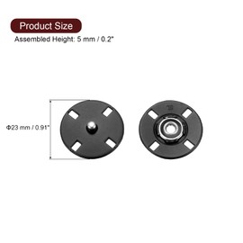 QUARKZMAN Pack of 5 Press Studs, Press Studs for Sewing, Press Studs without Sewing, Metal Invisible Closure, Buckle Fastening Button for Clothing, Leather, Sewing (Black, 23 mm)