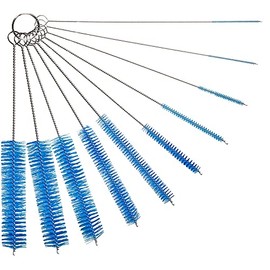 8 Inch Nylon Tube Cleaning Brush Set, (Blue Variety Pack), 10 Piece Kit, Long Deep Cleaning Brushes with Flexible Handles for Bottles, Straws, Pipes, Keyboards, Glass, Guns and Detailing, Heavy Duty