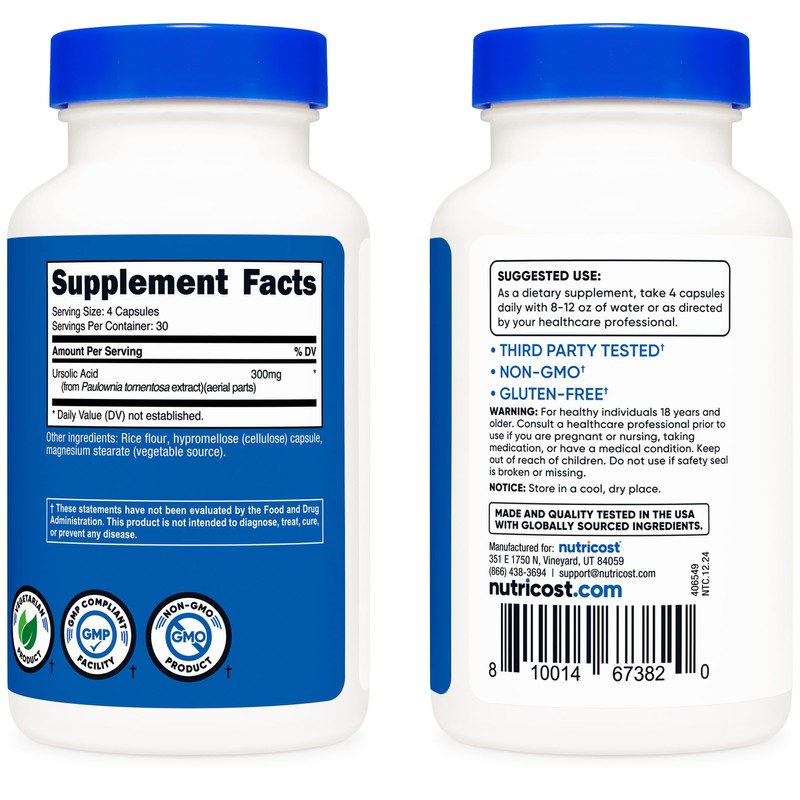 Nutricost Ursolic Acid 300mg, 120 Capsules - Vegetarian, Non GMO,