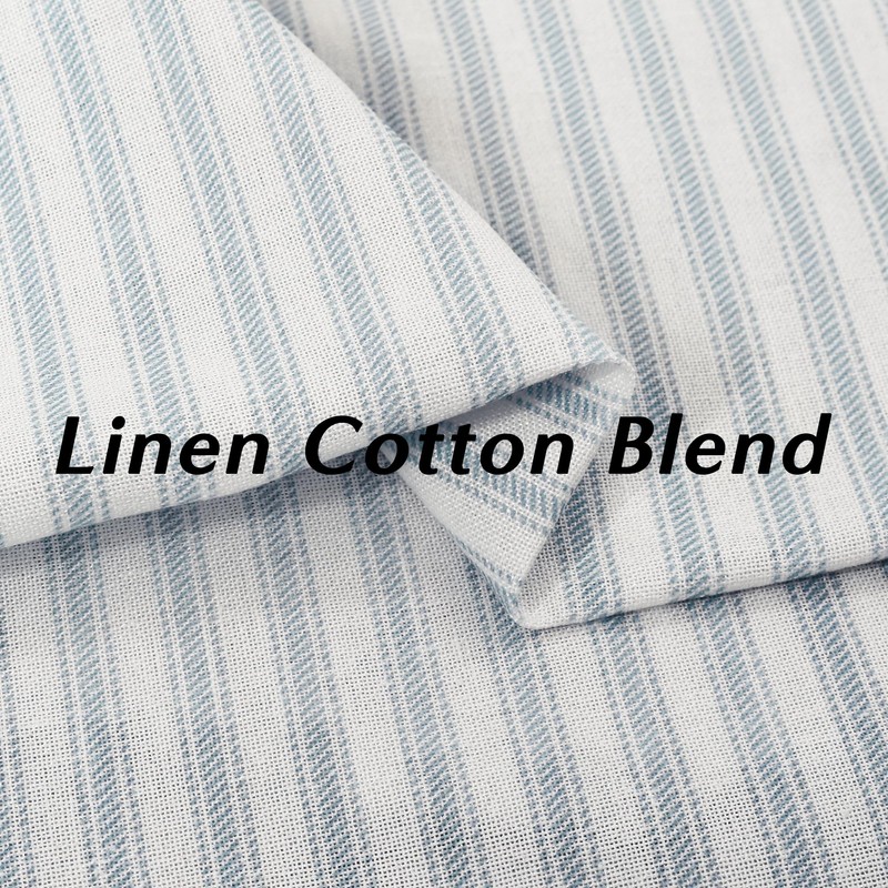 Coastal Bathroom Window Curtains,Short Privacy Sheer Linen Light Blue Striped