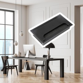 BQLZR 16cm Black Aluminum Alloy Table Desk Rectangle Wire Cable Grommet Hole Cover Outlet Port with Black Brush