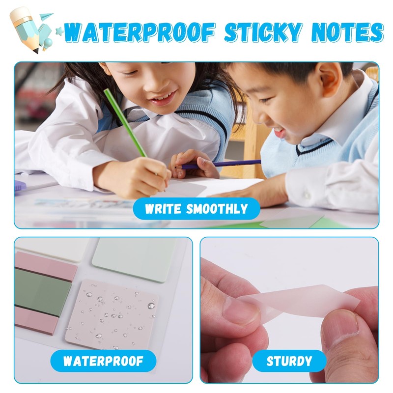Hoiny Transparent Sticky Notes, Clear Sticky Notes, Waterproof Pastel Sticky