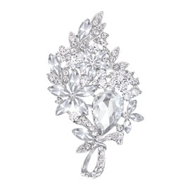 Clearine Women's Stunning Teardrop Marquise Rhinestone Crystal Bouquet Brooch Pin for Girls Clear Silver-Tone