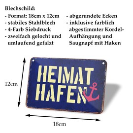 Tin Sign Home Port - Metal Sign with Cord and Suction Cup - Maritime Decorative Gift - Anchor Decoration Sign Caravan - Housewarming Gift Home - North Sea Hamburg Coast Decoration - 18 x 12 cm