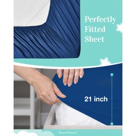 Dreamy Dreams Twin Sheets Set - Soft Microfiber 3 Piece Bed Sheets - 21" Deep Pocket Sheets with Corner Straps - Breathable & Cooling Hotel Luxury Sheets - Easy Care (Navy)