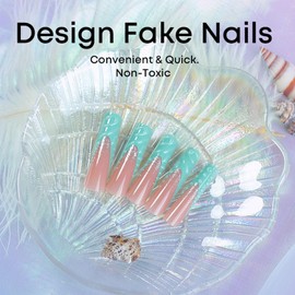 French Tips Press on Nails 24Pcs for DIY Manicure Long Square Glossy Silver Glitter Acrylic False Nails 3D Curve Line Fake Nails Gel Glue on Nails Stick on Nails for Women Girls Water Droplets Design