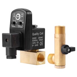 FTVOGUE Automatic Drain Valve, G1/2 DN15 Automatic Electronic Timed Drain Valve, Brass Drain Valve for Condensate Management of Air Compressors (230V)